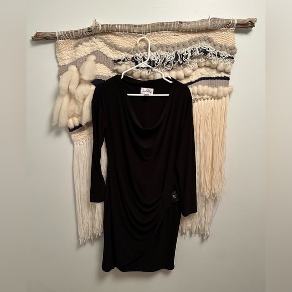 Joseph Ribkoff Dresses & Skirts - Joseph Ribkoff Faux Wrap Black Dress Womens Size 14 Long Sleeve Cowl  Neckline